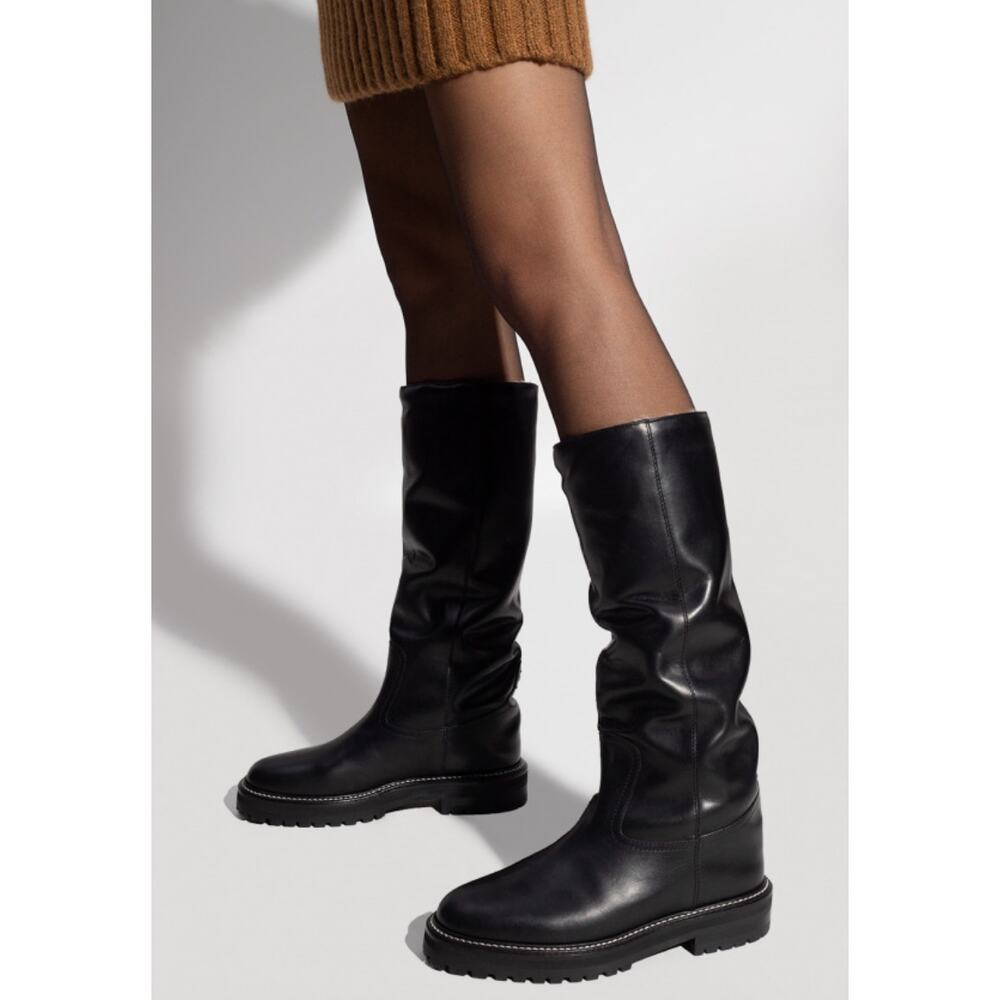 Jimmy Choo Womens Black Leather Shearling Lined Yomi Boots Size 37 Made in Italy